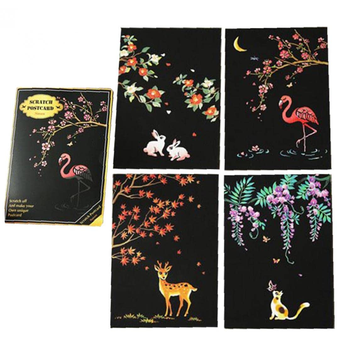 Ruluti 4pcs/Set Scratch Art Cards for Kids Large Scratch Art Paper Pad Rainbow Scratch Art Notes Colourful Art Pad Animals