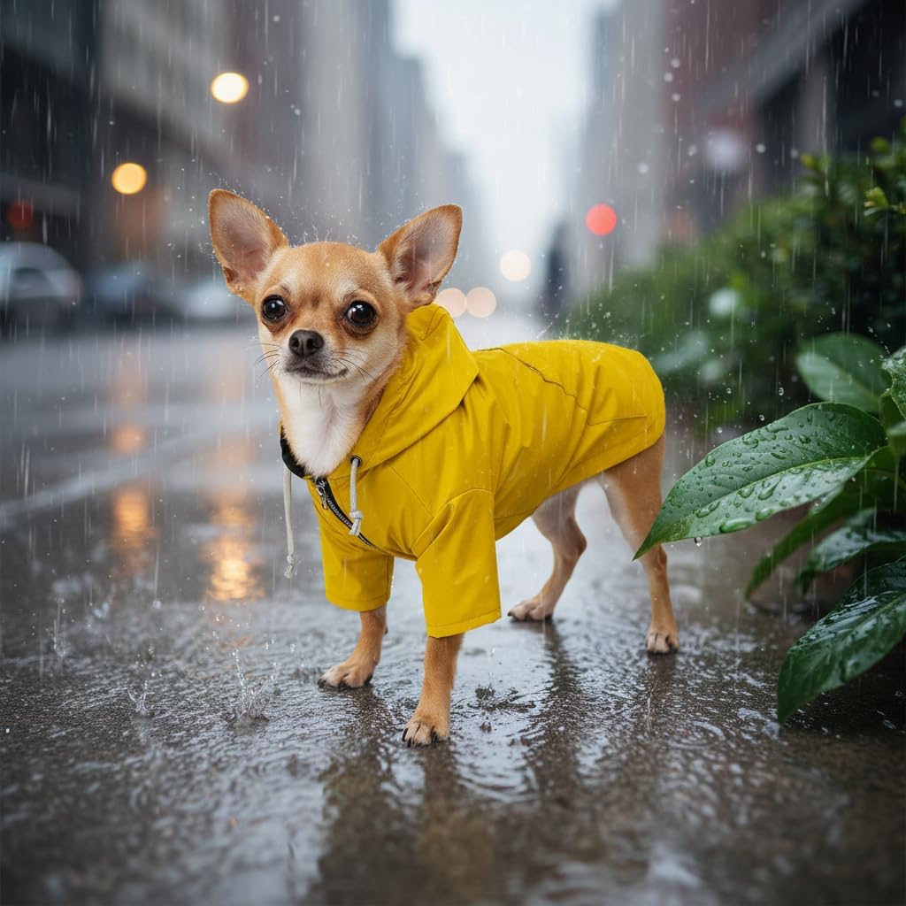 Dog Raincoat rain Jacket Raincoat Dogs Waterproof Small Medium Breeds Zip Closure Storage Pocket Harness Hole Yellow XL
