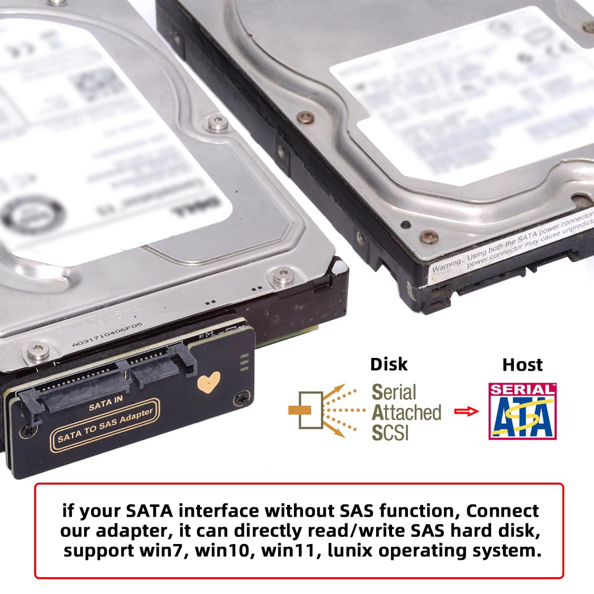 CY Adaptador Raid de Disco Duro SFF-8482 SAS de 29 Pines a SATA de 7+15 Pines de 22 Pines con chipset Controlador SAS y Puerto de alimentación