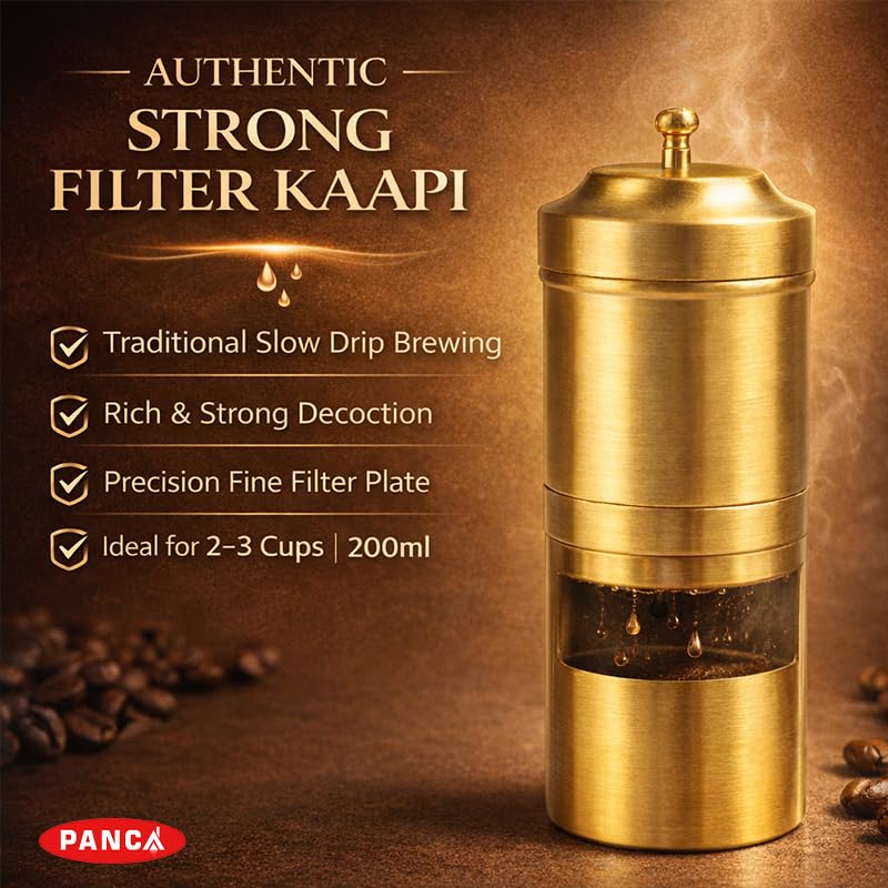 Image of PANCA Stainless Steel South Indian Filter Coffee Maker | Traditional Drip Coffee Decoction Maker for Hot & Cold Coffee | 200 ml Capacity | Brass