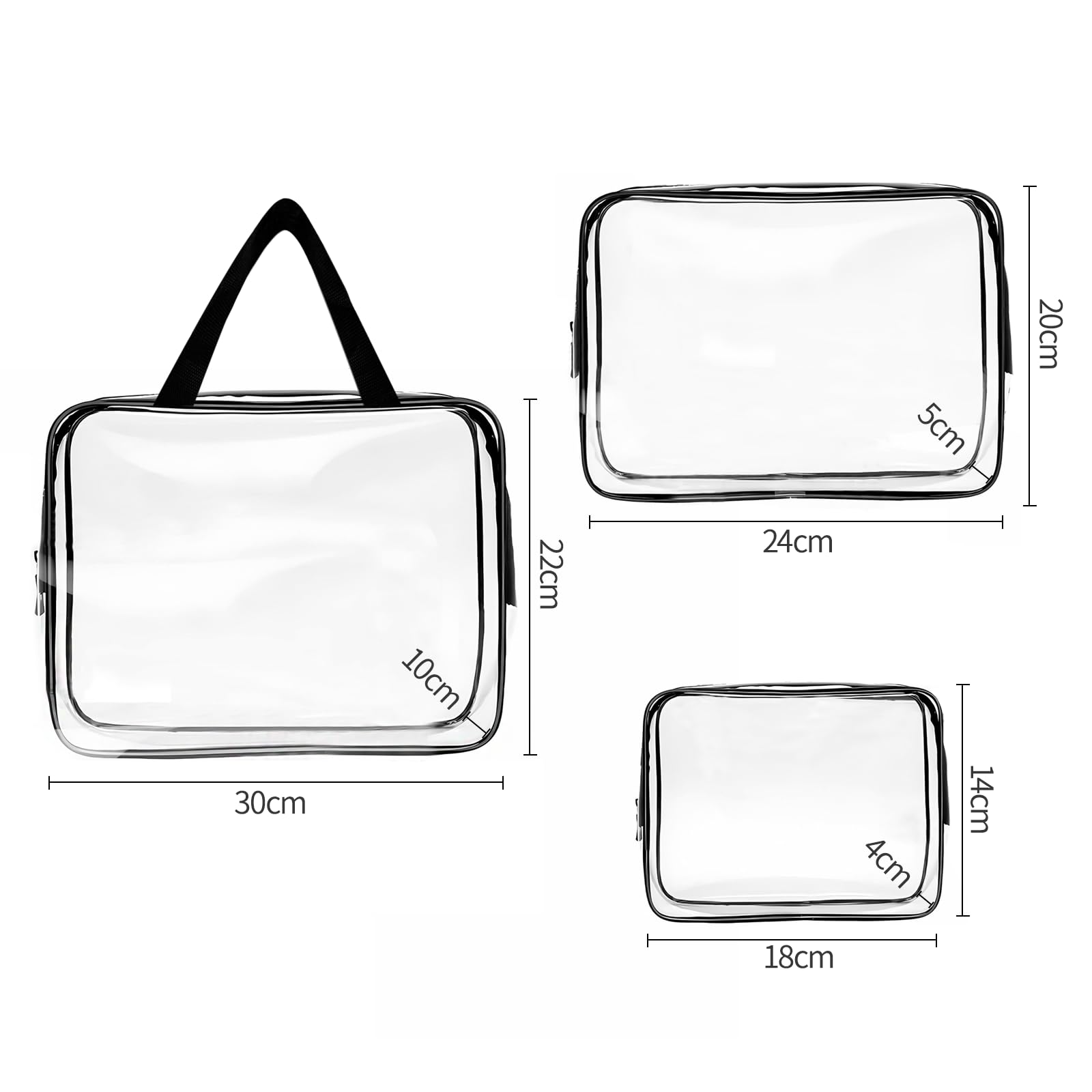 3 PCS Neceser de Aseo, Bolsas Portátil de Maquillaje de PVC, Transparentes Bolsa de Cosmético Organizador Mujer Impermeables, Hombre y Mujer, para Viajes, para Viajes, Almacenamiento, Baño