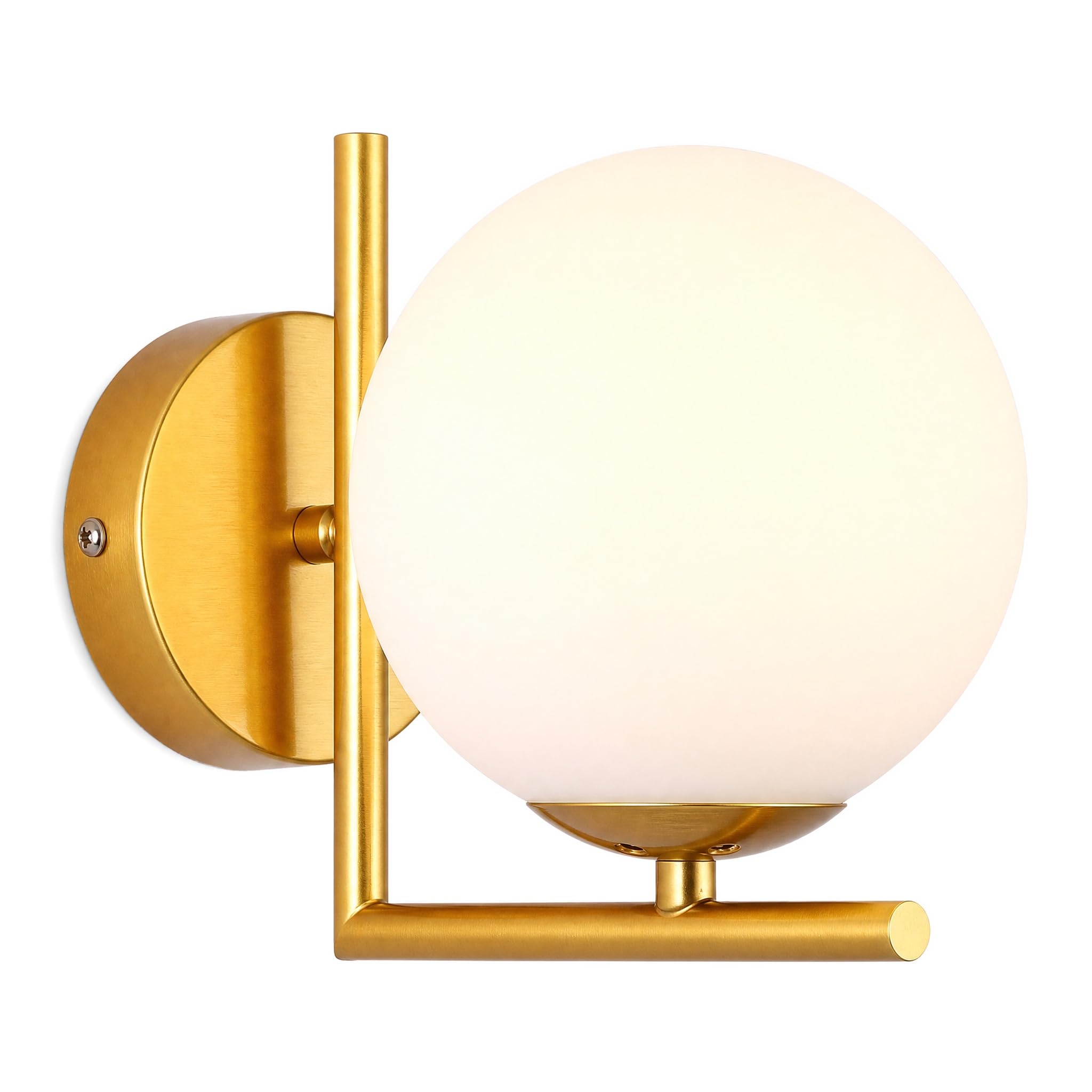 Zttech Golden White Glass Ball Wall Light Sconce, White Glass Globe With Gold Base Wall Lamp Wall Light For Bedside (Golden)