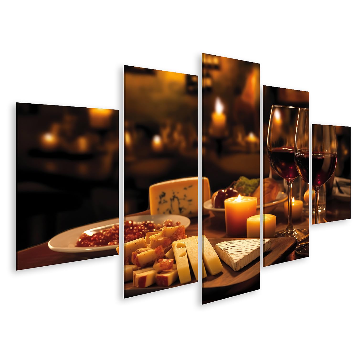 islandburner Bild auf Leinwand Gemütliches Abendessen bei Kerzenschein mit Wein und Käse 2 für Esszimmer Liebhaber Feinkostgeschäft Bilder Wandbilder Poster