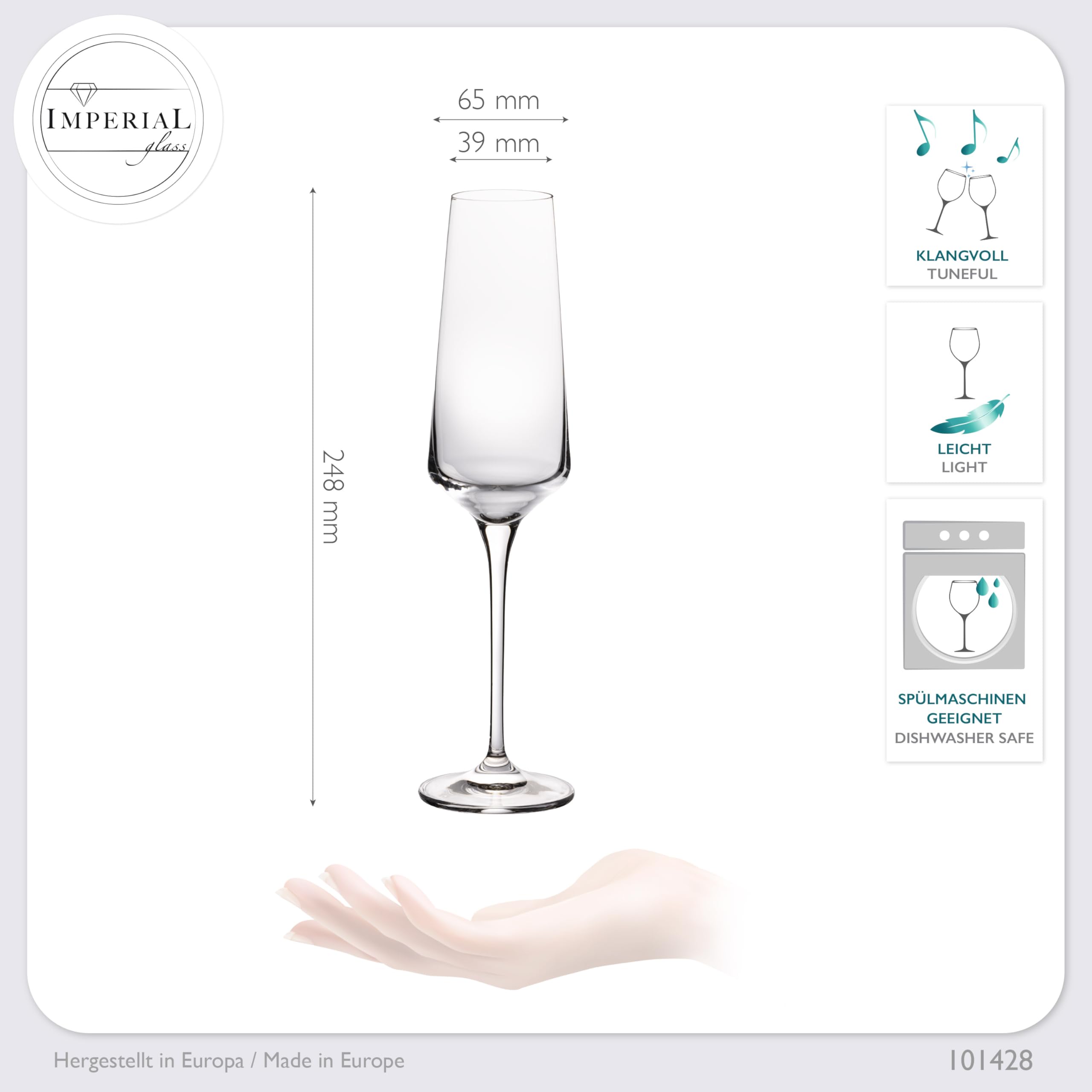 IMPERIAL Kieliszki do szampana 220 ml seria "Athen" zestaw 12-częściowy kieliszków do szampana ze szkła kryształowego, nadają się do mycia w zmywarce