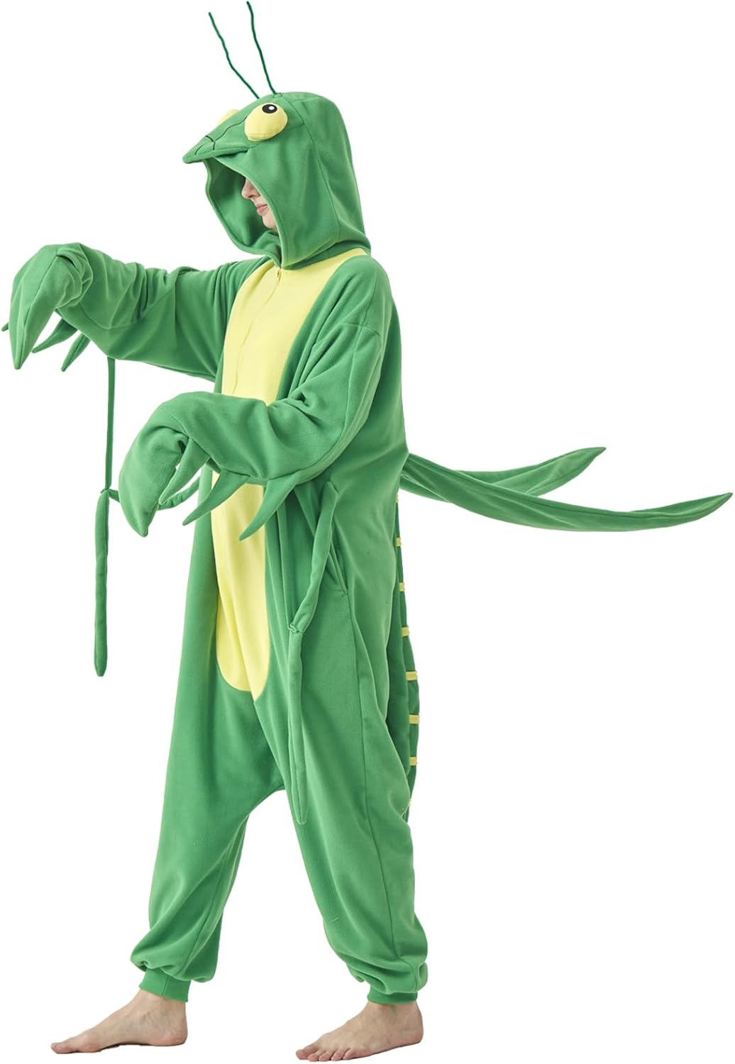 Adult Praying Mantis Onesie Pajamas Mantis Cosplay Costume Halloween One-Piece Jumpsuit for Women Men