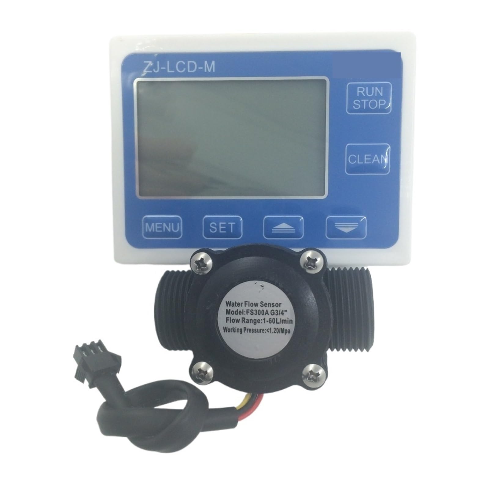 Flow Sensor Meter Digital Pipeline Water Flow Water Flow Meter Sensor LCD Display + Flow Sensor Meter Counter Gauge FS300A G3/4