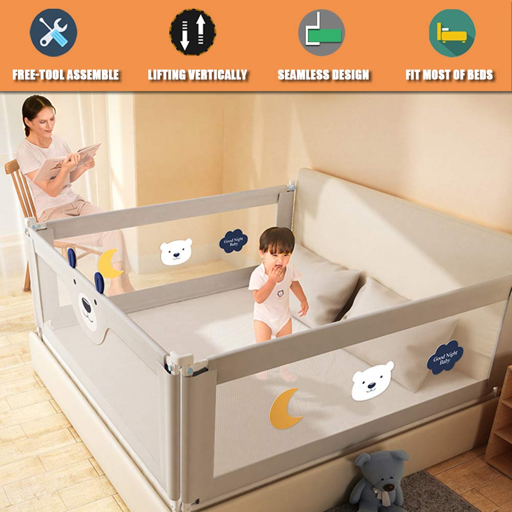 Bed Rail for Toddlers, 60’’70’’75“78’’86’’ Extra Long Baby Bed Rail Guard Lifting Vertically, 1 Side of Free-Tool Assembled Bed Rail Guard for Toddlers Fit Queen Bed, King Bed (75 Inch, Grey Moon) : Baby