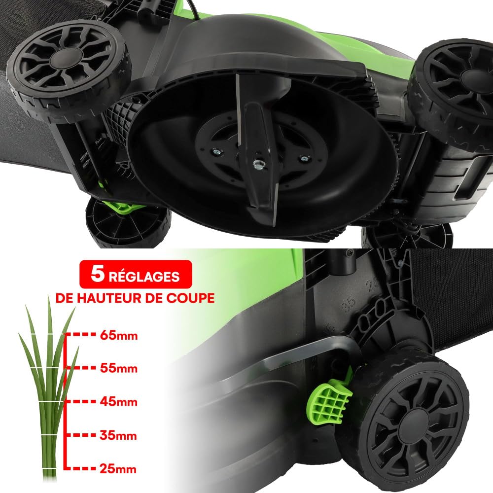 Tondeuse à gazon sans fil batterie 18V - Largeur 33cm - Hauteur coupe 25-65mm - Surface 280m² - Batterie grande capacité 4Ah
