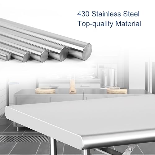 Miniatura 7 de HARDURA Mesa plegable de acero inoxidable de 30 x 48 pulgadas con estante inferior ajustable y patas galvanizadas, mesa de preparación plegable