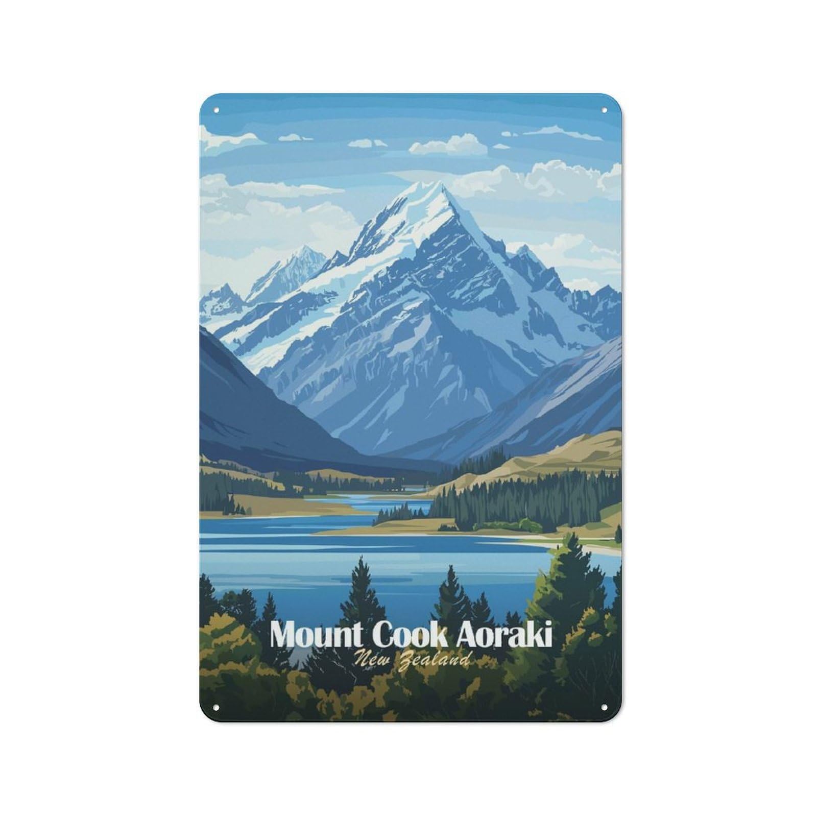 Junmoney Style-13 Modern Retro Decorative Metal Plaque 30X20cm Featuring Mount Cook Aoraki, New Zealand, Loft Wall Plaque For Flat, Bar, Studio Or Gallery Wall