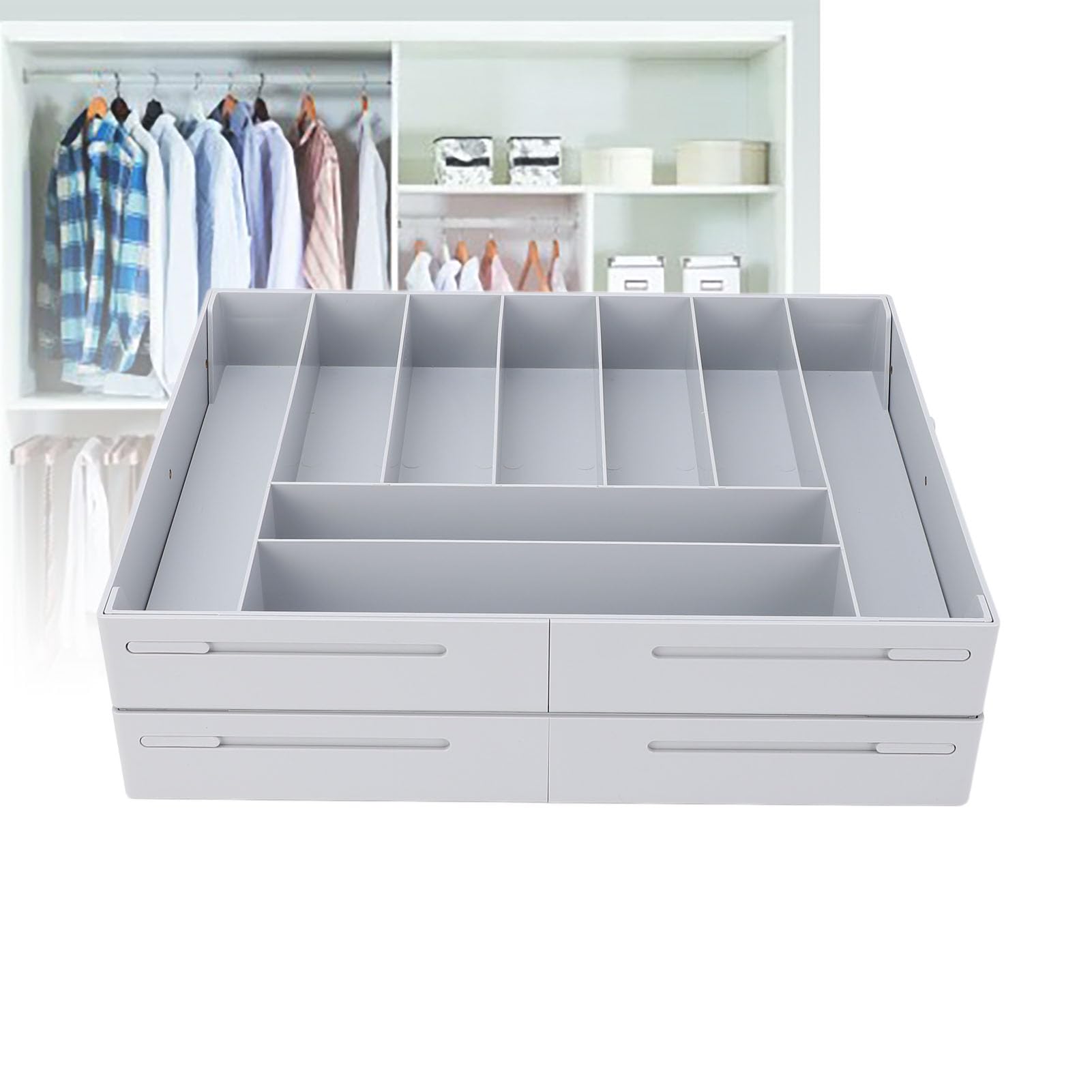 Organizadores de Cajones,Bandejas Plegables para Organizar Maquillaje,organizador de escritorio extensible de varios niveles,Adecuado para el hogar y la oficina(gris)