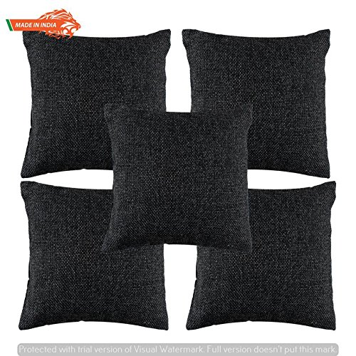 GOLDENIZE Throw Pillow Case Cushion Cover Home Decorative Solid Square Pillowcase, Thick, Luxury with Invisible Zipper for Sofa Couch Bed (16 x 16 Inches, Black Jute)