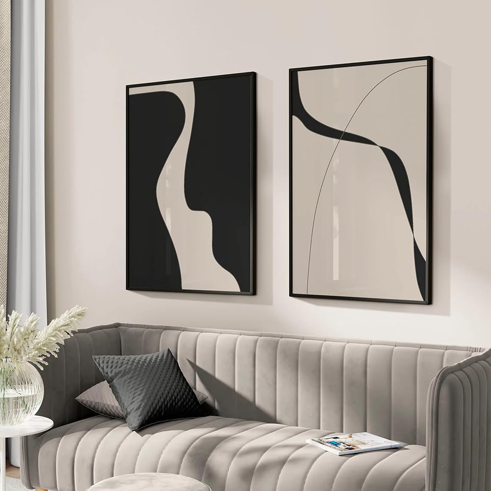 ZBELLO Set of 2 Posters, Beige and Black Abstract Wall Art, Modern Aesthetic Minimalist Art Prints for The Living Room, Bedroom And Home Decor, Unframed (40x50cm)