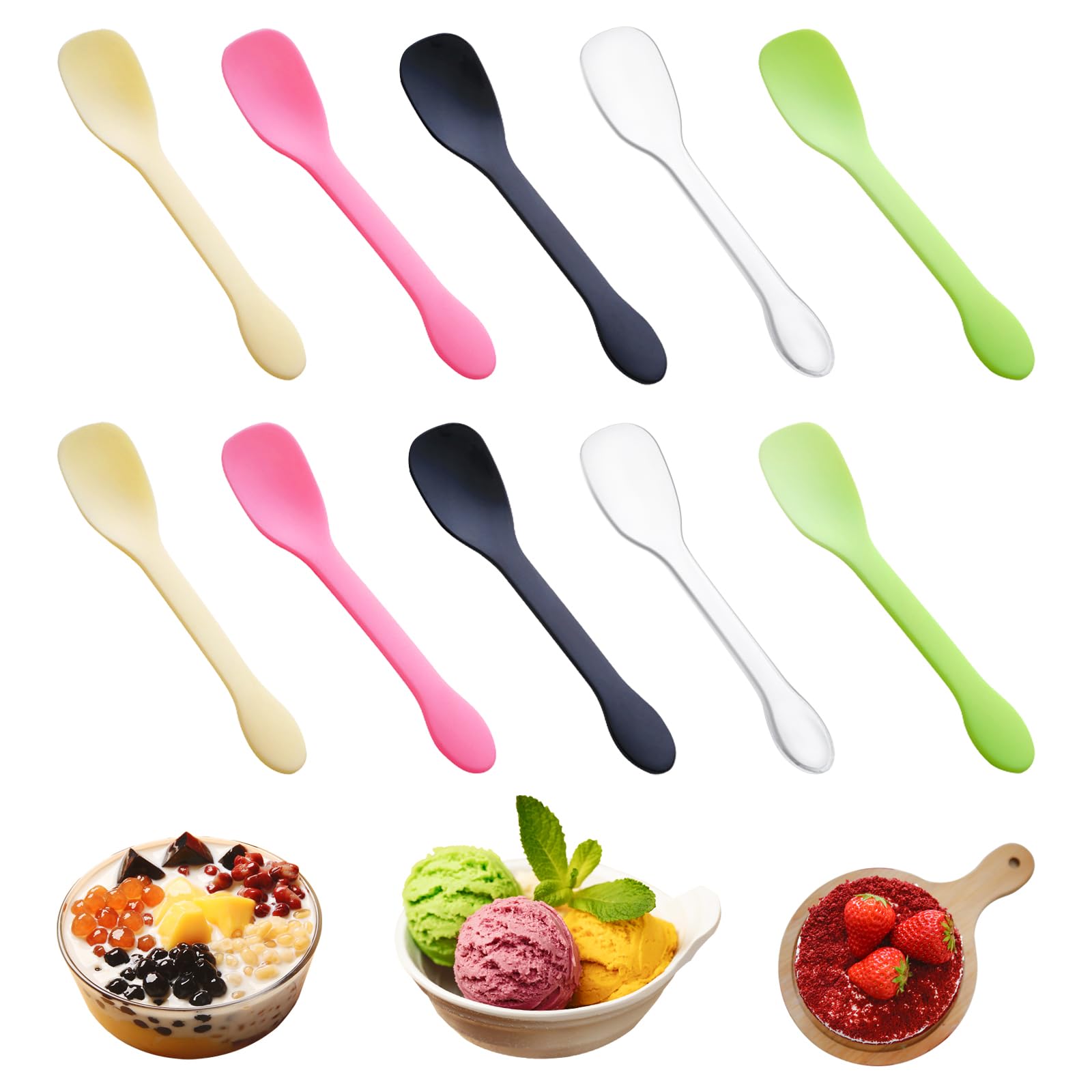 LIOUCBD 500PCS Disposable Plastic Mini Spoons, 4 Inch Colored Tasting Spoons for Dessert, Small Taster Spoon for Party, Wedding, Christmas, Tasting