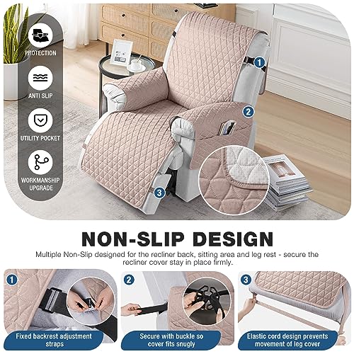 Image of TAOCOCO 100% Waterproof Recliner Chair Covers, Non Slip Recliner Covers that Stay in Place, One-Piece Washable Reclining Chair Cover with Elastic Straps, Peach, Fits 28 inch Seat Width