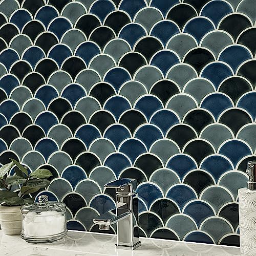 Msi Azul Scallop Tile, 9.96 In. X 13.11 In. Blue, 10 Piece For Bathroom, Kitchen Backsplash, Accent Wall Tile, And Shower Wall Tile #TOP2