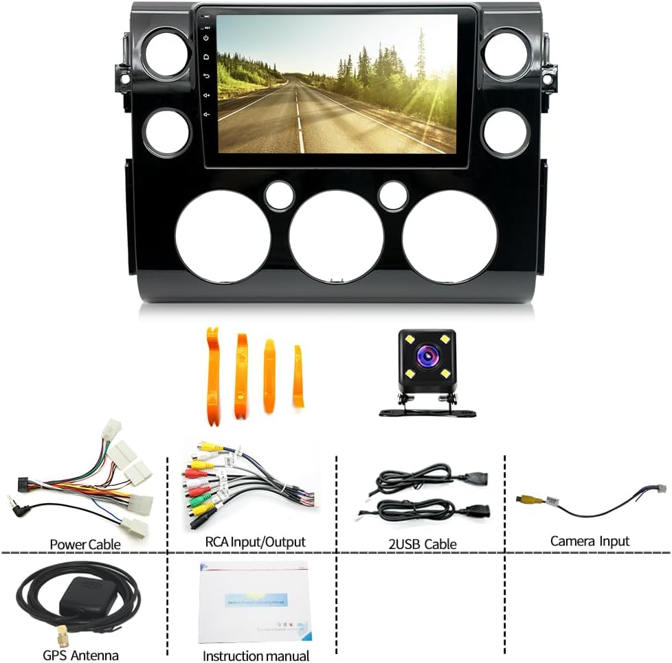 Android 13.0 Double Din Car Stereo - 9 Inch Touch Screen Radio Android Auto CarPlay Audio Multimedia Receiver with GPS Bluetooth ＆ Backup Camera for Toyota FJ Cruiser 2007-2013