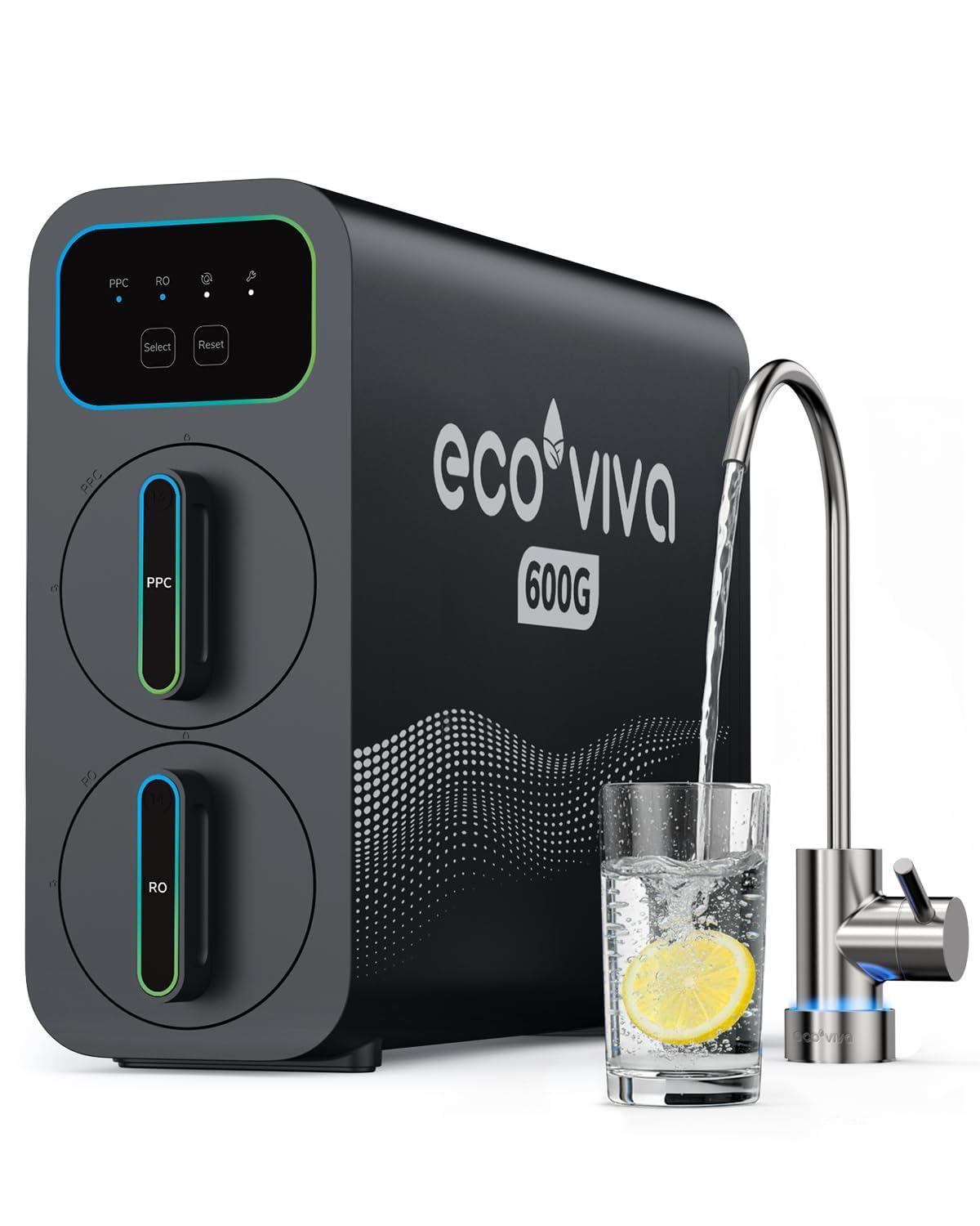 Ecoviva E6 600 GPD Osmoseanlage Trinkwasser, Untertisch Umkehrosmoseanlage, 9-stufige Filterung RO Osmose Wasserfilter, Reduziert TDS, 2.5:1 Spar-Verhältnis, Tanklos, Schwarz