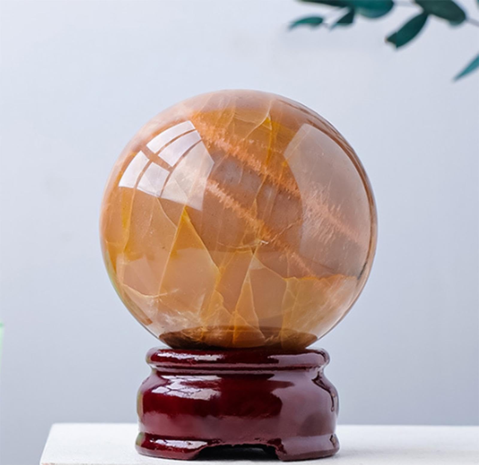 Bola de Piedra Lunar Naranja, Bola de Cristal Natural, Bola de Adivinación Pulida, Esfera de Cristal Curativa, Bola Decorativa, Decoración de Habitación de Meditación Reiki Chakra,55-60mm