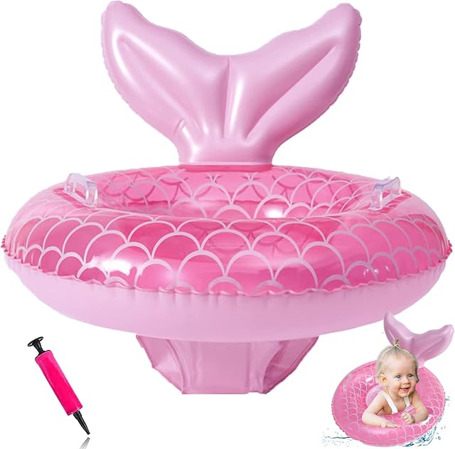 Baby Swimming Float, Inflatable Waist Float Ring with Seat and Handle Mermaid Pool Float Boat Fun Water Toys Accessories for Age 6-36 Months Babies Toddlers Infant Children Training