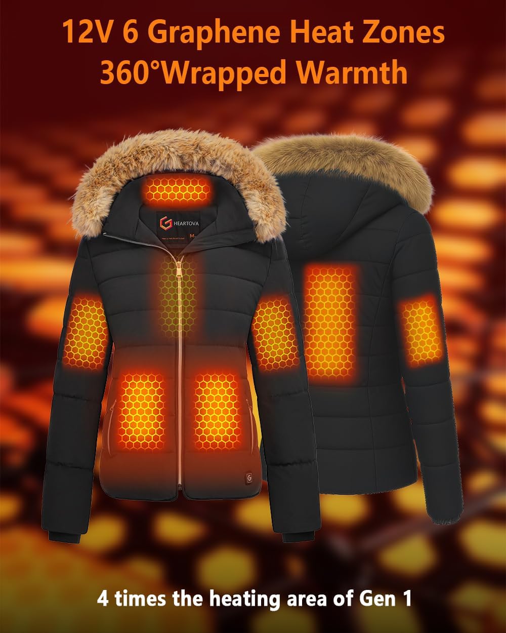 Graphene Women Heated Puffer Jacket with 18400 mAh Battery Pack - Image 4