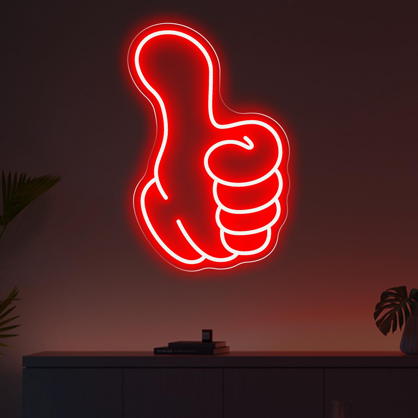 Thumbs Up Neon Sign - Red Led Gestur Light for Bedroom Game Room Man Cave — image 1
