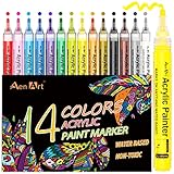 Paint Pens for Rock Painting, Acrylic Paint Markers for Pumpkin Painting Card Making Craft Stone Ceramic Glass Wood Canvas - Set of 14 Colors Acrylic Pen Craft Supplies