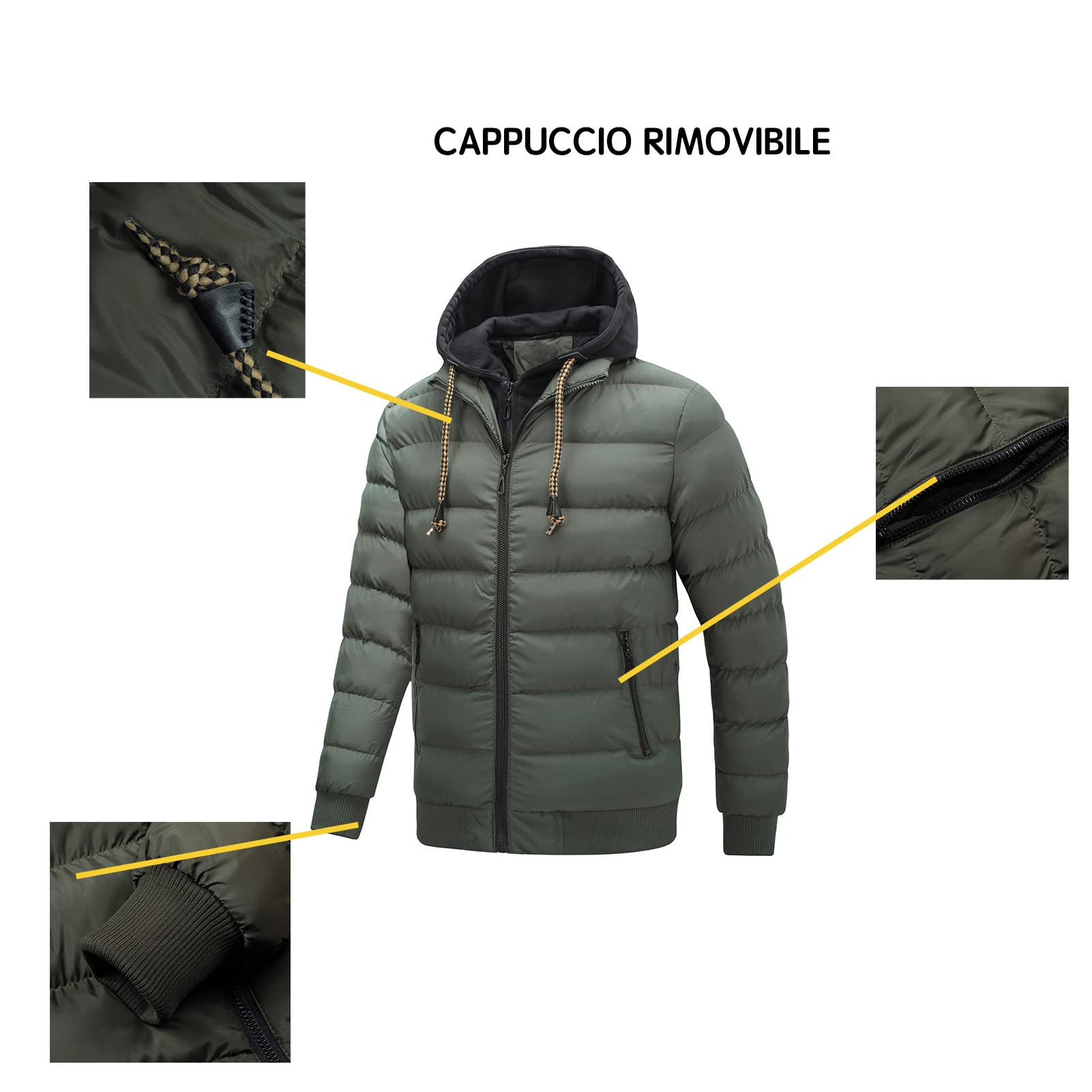 TONY BACKER Giubbotto Jacket Giacca Uomo Invernale con Cappuccio, Giubbino Giacchetto Uomo Giubbini Giubbotti Invernali Caldo Antivento