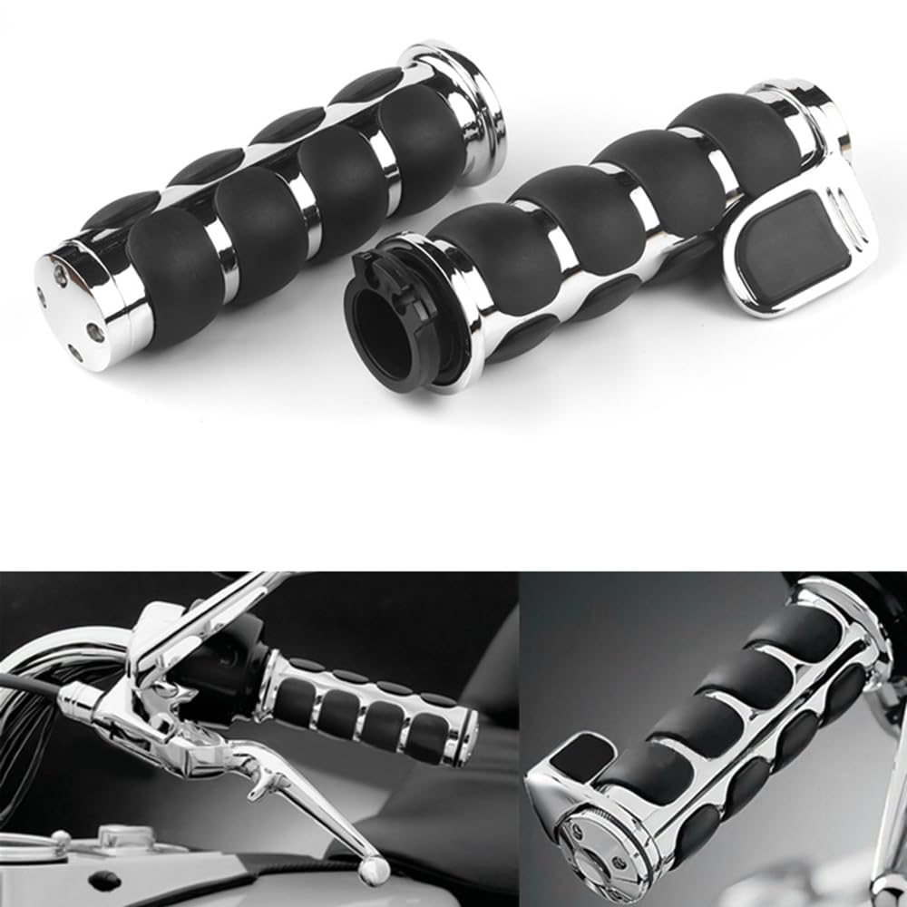 POFET Manopole comode in alluminio billet cromato da 1 "Manopole acceleratore Assistente di crociera da polso per moto Cruiser Chopper Manubrio da turismo - Nero