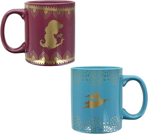 Disney Aladdin Princess Jasmine - Juego de tazas de cerámica de 11 onzas, paquete de 2 unidades