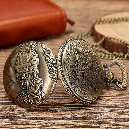 Vintage bronzen retro grote vrachtwagen bos boom zakhorloge met ketting voor auto vrachtwagenchauffeur zakhorloges - Afbeelding 4