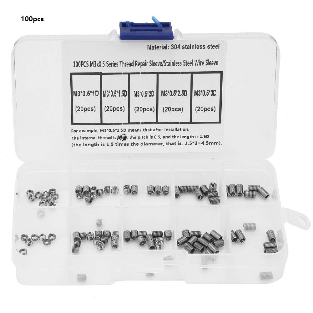 Coiled Wire Screws Sleeve, 100 Pcs Screw Sleeve Coiled Wire Thread Repair Insert Stainless Steel Thread Screws Sleeve Wire, Helical Threaded Inserts (M3*0.5)