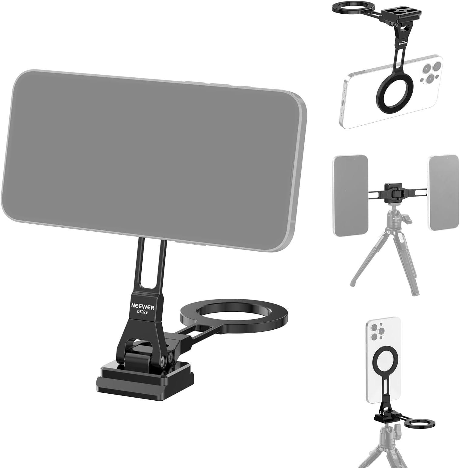 NEEWER Dual Magnetic Phone Holder Stand Tripod Mount with Arca Type Base, Metal Lightweight Portable Camera Cellphone Attachment Compatible with MagSafe iPhone Samsung Android Video Recording, DS029