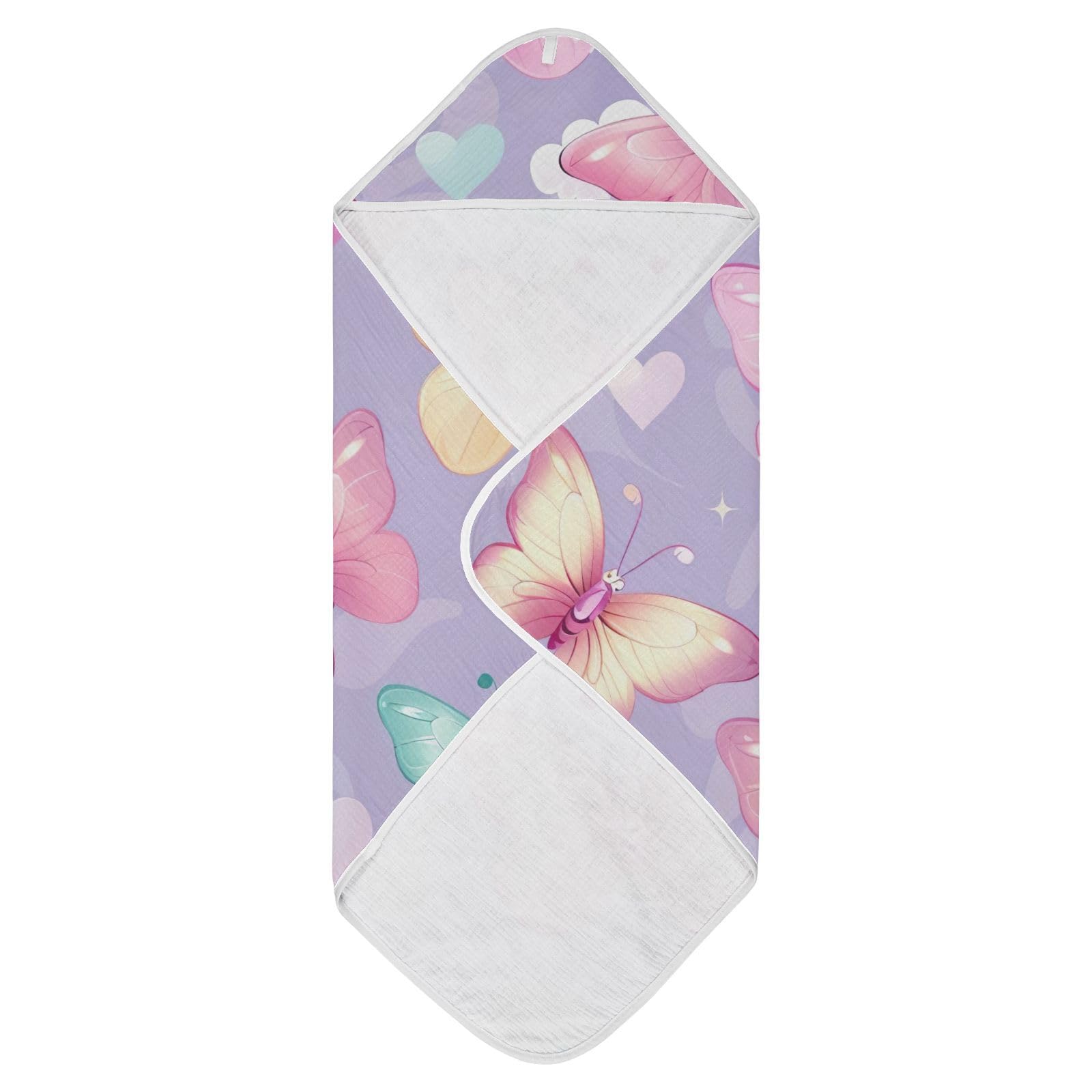 PaChyLuu Cute Butterflies Baby Hooded Towel Soft Cotton Baby Towels Ultra Absorbent Bath Towel for Babies Boys Girls, 30x30 Inch