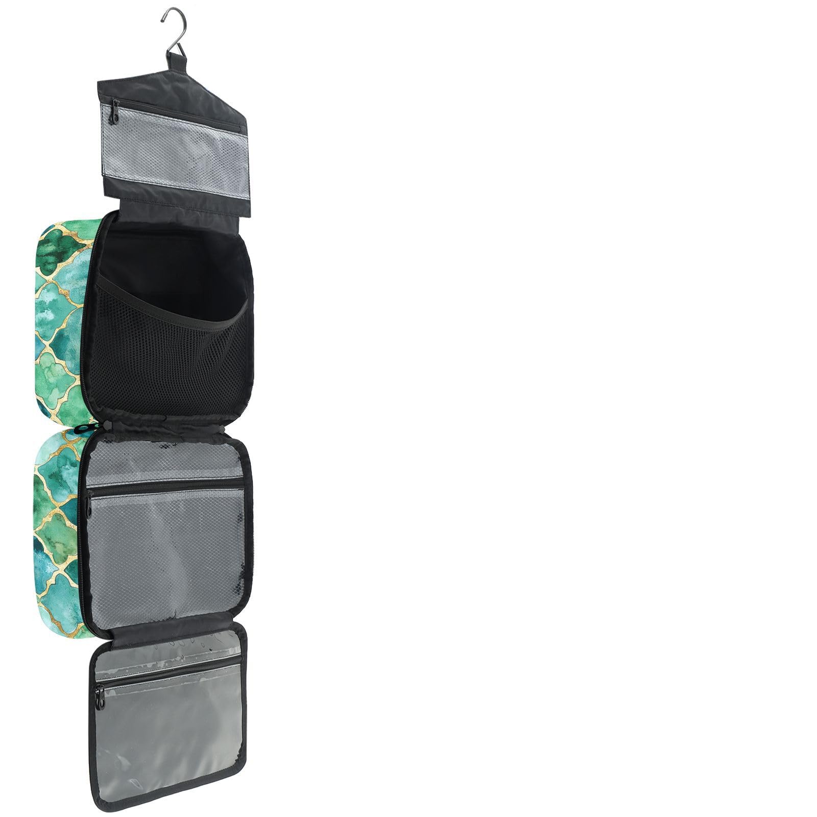 YNNALE Sewing Supply Organizer Bag, Teal Green and Gold Moroccan Tile Portable Sewing Bags with Pockets&Hanger, Sewing Storage Box Case for Sew Supplies/Kit/Tools/Accessories (BAG ONLY)