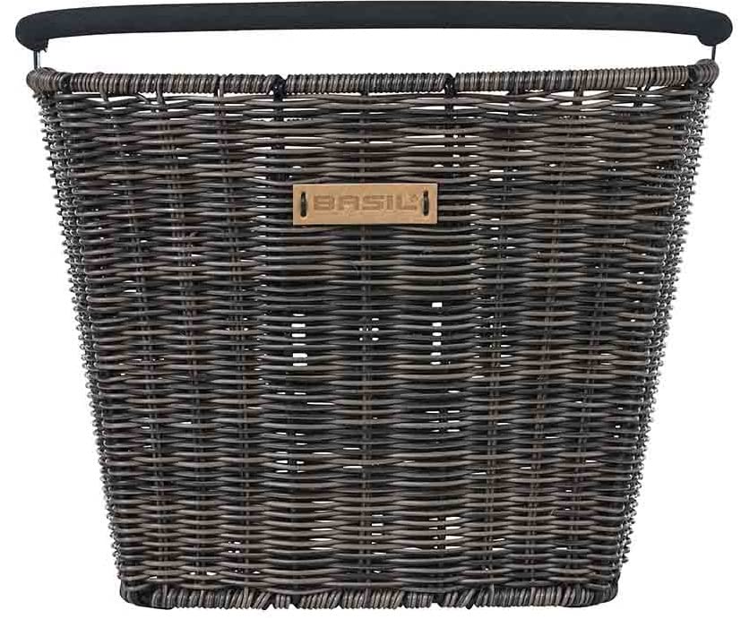 Basil Bremen Rattan Look Fahrradkorb – Vorderrad – Kunststoff-Rattan – abnehmbar – inkl. KF Adapterplatte – Nature Braun