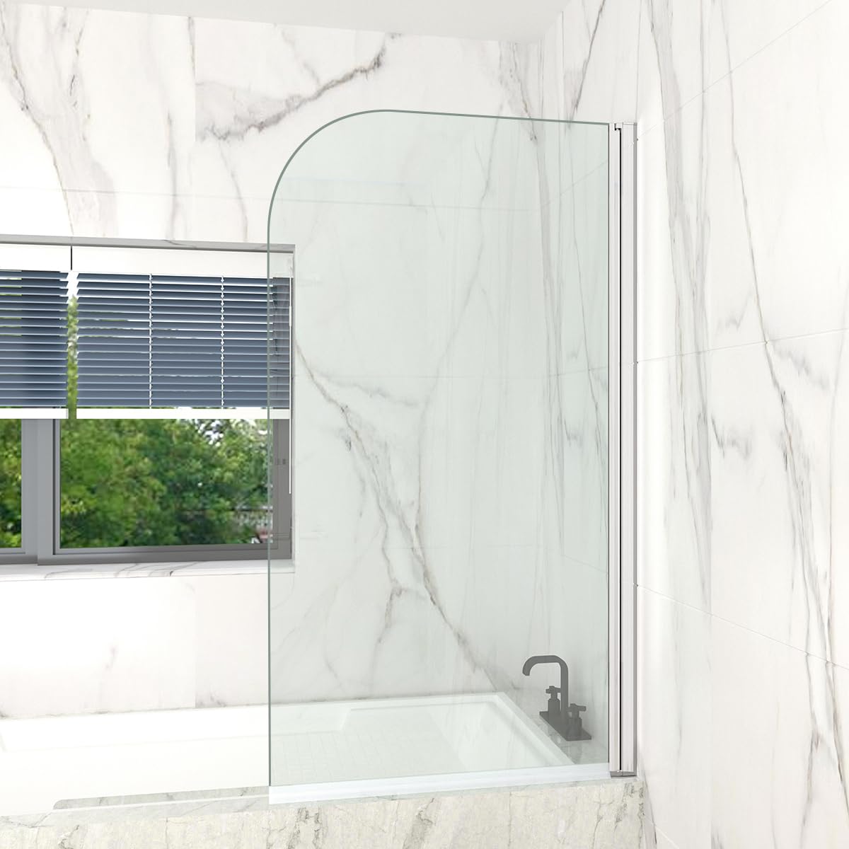 T&K Shower Screen 800x1400mm Pivot Bath Screen Panel Chrome Round Edge 5mm Toughened Double-Sided Easy Clean Glass Bathroom Shower Door