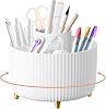 Desk Organiser, 360°Rotating Pen Holder Pen Pot, Makeup Brush Holder with 5 Compartments, Desktop Storage Stationery Supplies Organizer, Pencil Holders for Desk Tidy Home Office School (White)