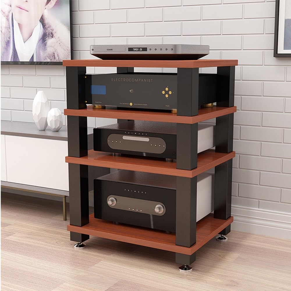 Meuble de rangement réglable à 4 niveaux pour matériel audio/audio/audio/vidéo - Design ouvert - Finition teck (60 x 48 x 78,5 cm)