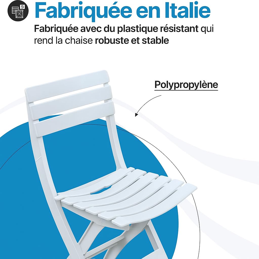 Tomaino - Chaise pliante d'extérieur en plastique - Lot de 4 chaises portables pour usage extérieur et intérieur, jardin, balcon, camping- Pratik - (nouveau blanc)