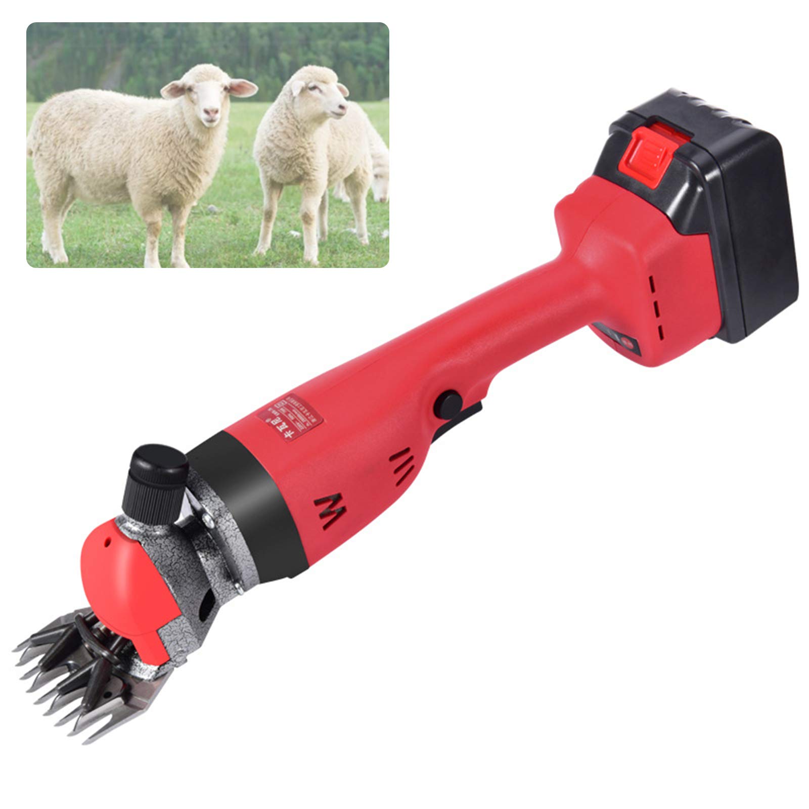 Tijeras de lana eléctricas inalámbricas de 300 W, tijeras de lana ajustables de 2 posiciones para cortapelos, ideal para cortar animales como lana, crin de caballo y lana sucia, rojo (rojo)