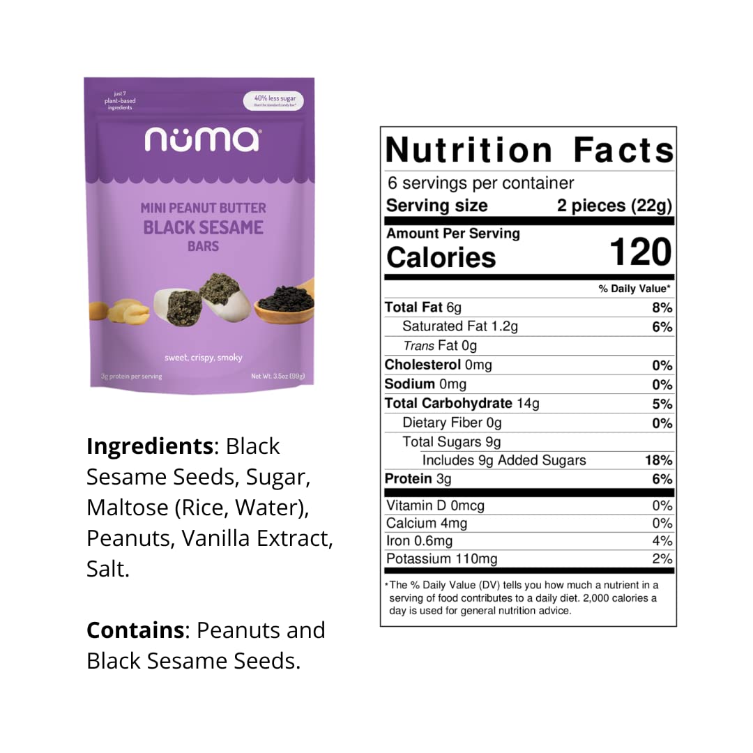Mini Peanut Butter Black Sesame Bars – Vegan, Low Sugar, High Protein, Low Calorie, All Natural, Gluten Free – Crunchy Plant Based Snack – 3 Bags with 10 Individually Wrapped Pieces