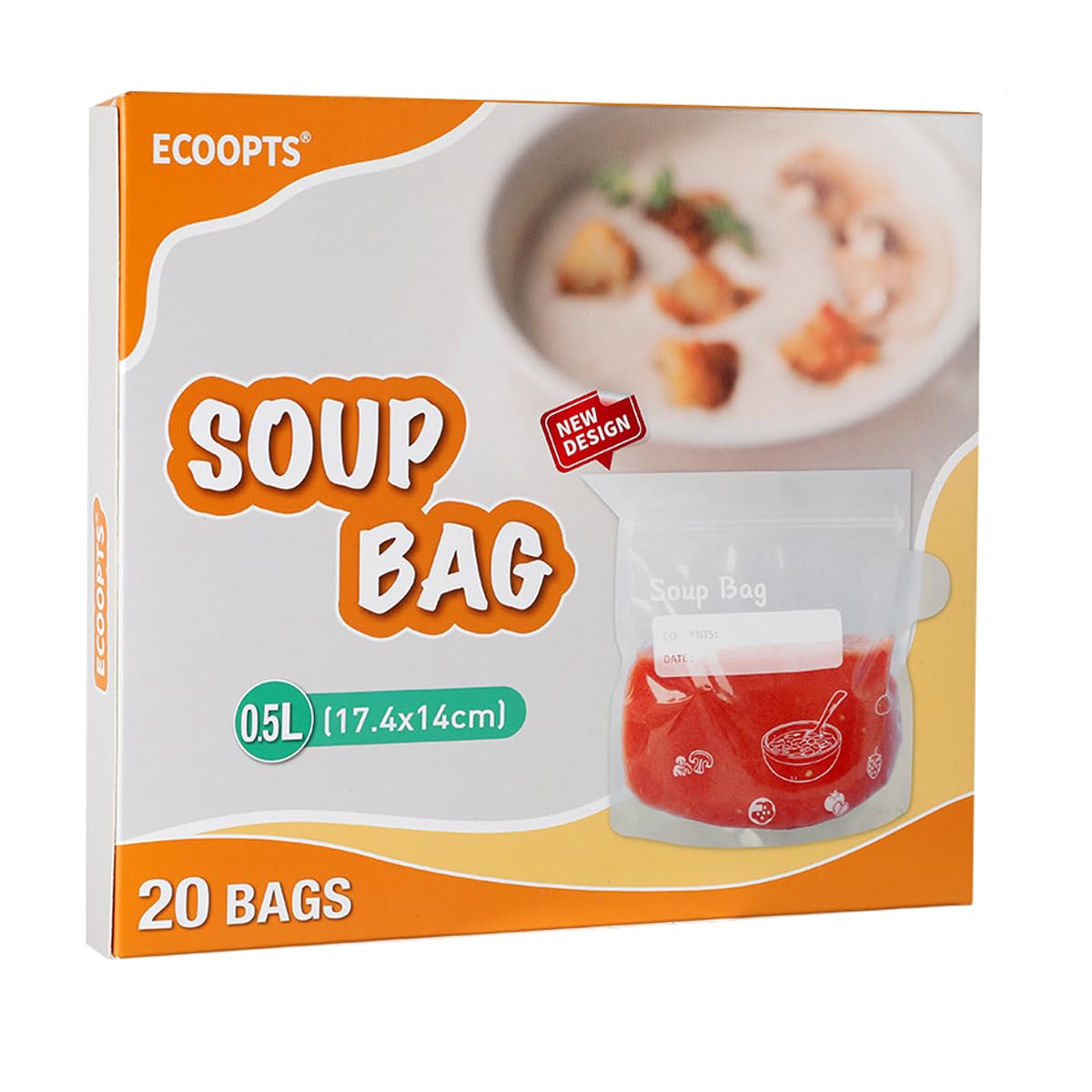 Bolsas de sopa, bolsas de líquidos para congelador, bolsas de curry gruesas y duraderas para almacenar sopas, salsas y batidos en el congelador.
