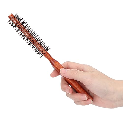 Miniatura 9 de Cepillo de pelo redondo para secado con nailon suave, cepillo de pelo redondo rizado en caliente con mango de madera, unisex para secado con soplado