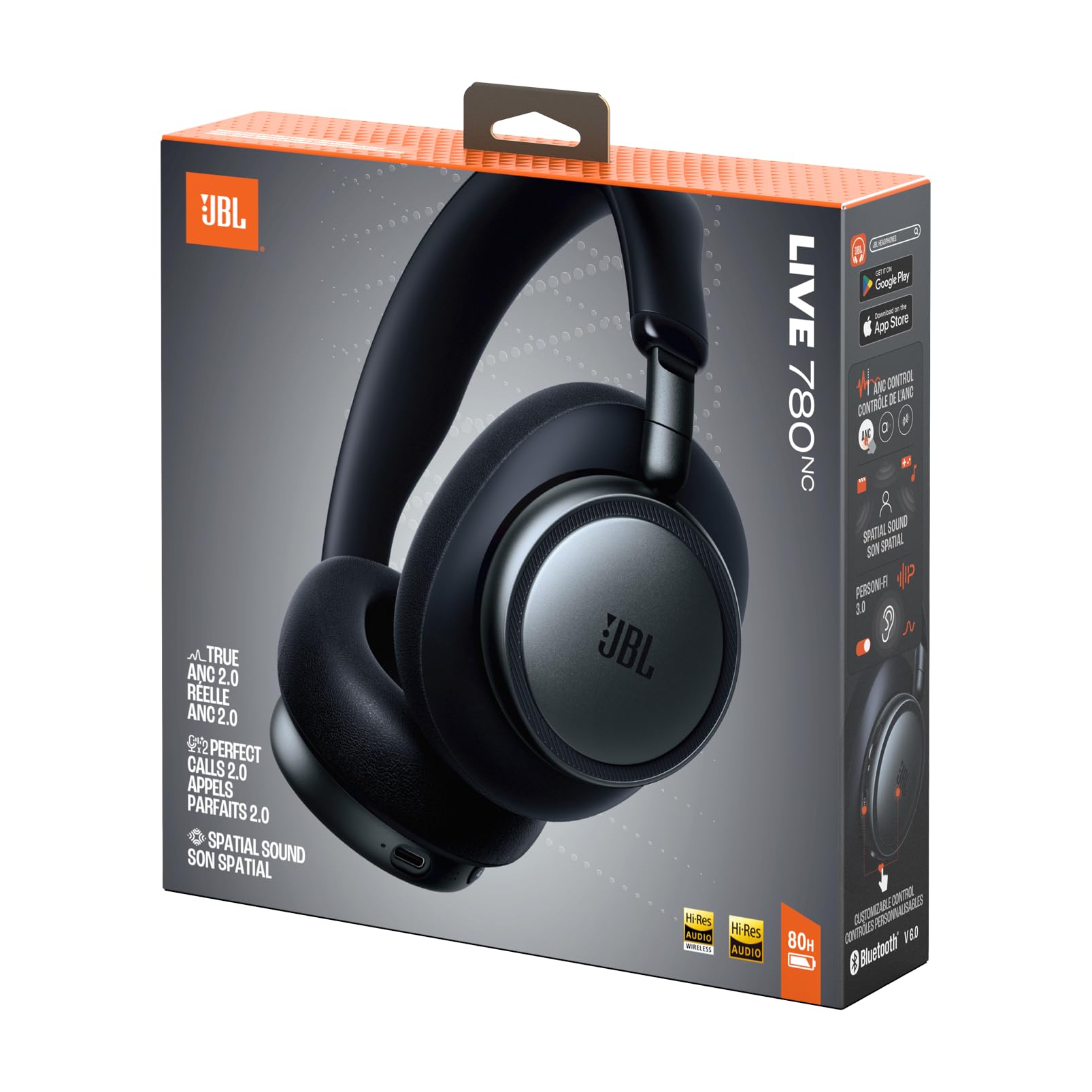 JBL Live 780NC, Auriculares Over-Ear Inalámbricos con Bluetooth, Negro | Spatial Sound, Hasta 80 Horas de Batería, Conexión Multipunto, Bluetooth 6.0, Personalizable con la Aplicación JBL Headphones