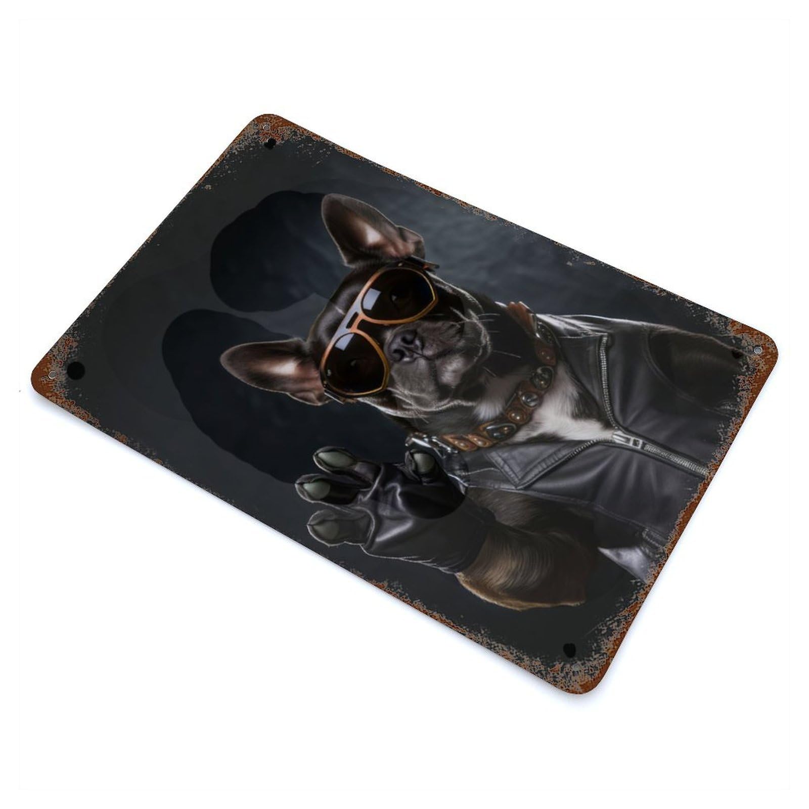 Rustic Tin Plaque Dog in Sunglasses 11.8"x7.9", Vintage Wall Decor for Pub, Kitchen And Man Cave Decor