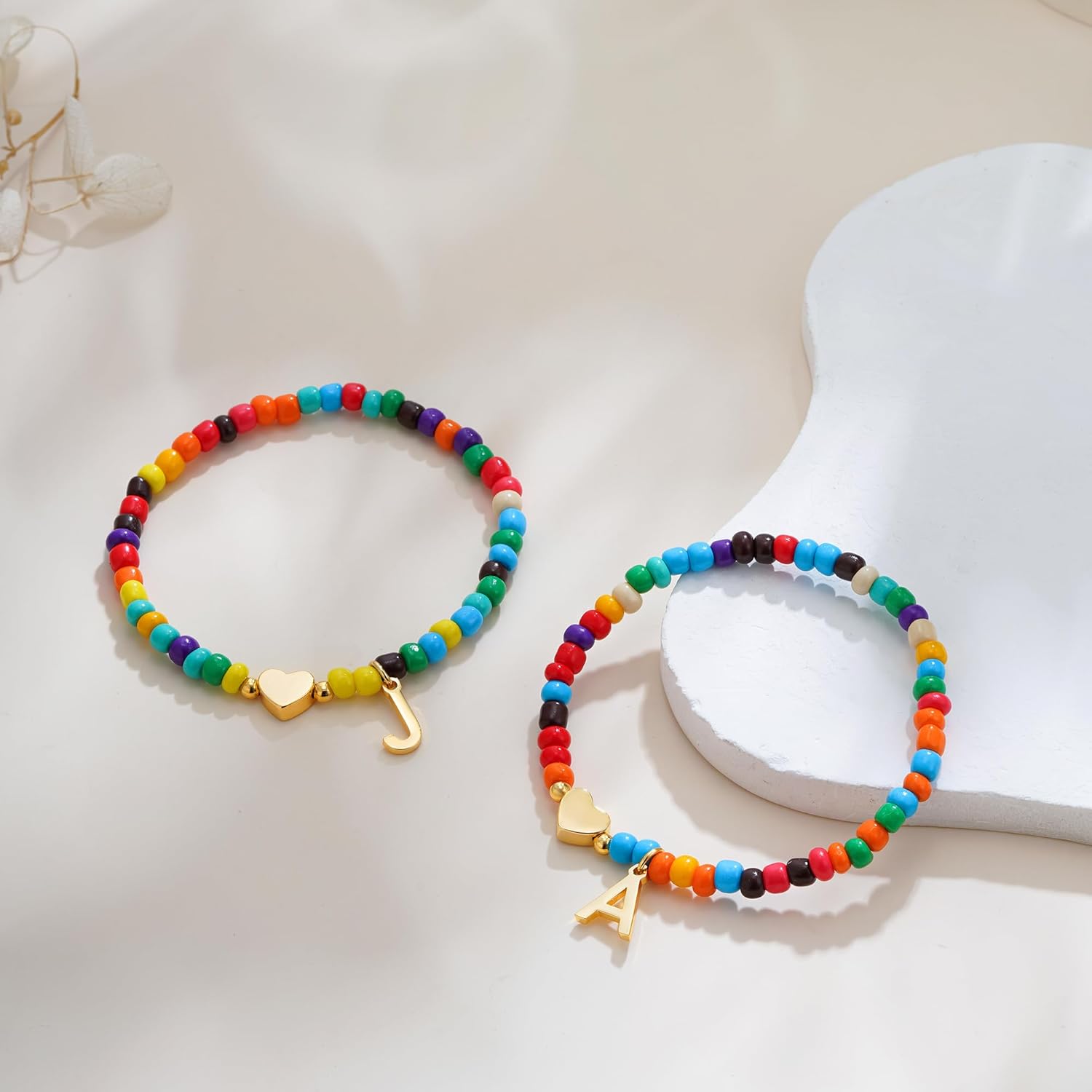 Colorful Initial Bracelets for Women Girls - Trendy Beaded Heart Initial Bracelet Teen Girl Gifts Trendy Stuff Bohemian Gold Letter Bracelet Personalized Gifts for Women Girls Jewelry - Image 5