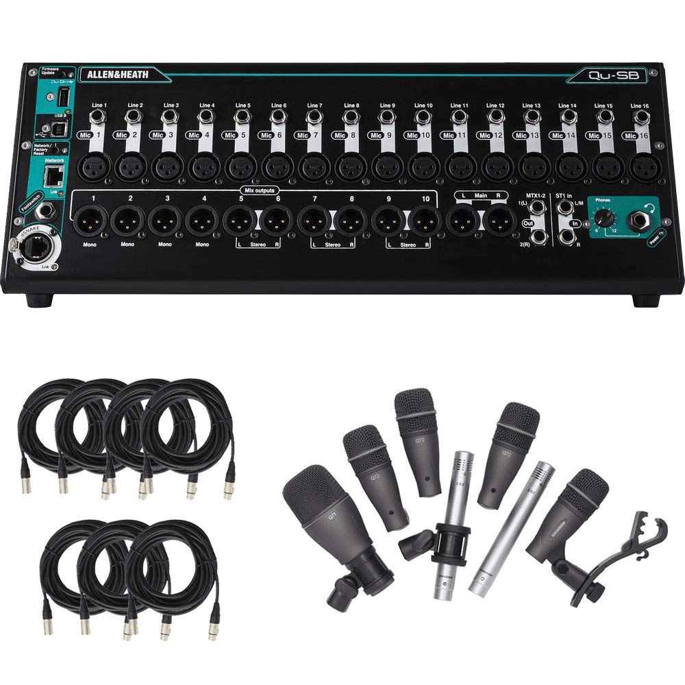 Allen & Heath Qu-SB Portable 18-In/14-Out Digital Mixer + Cables and Samson DK707 7-Piece Drum Microphone Kit