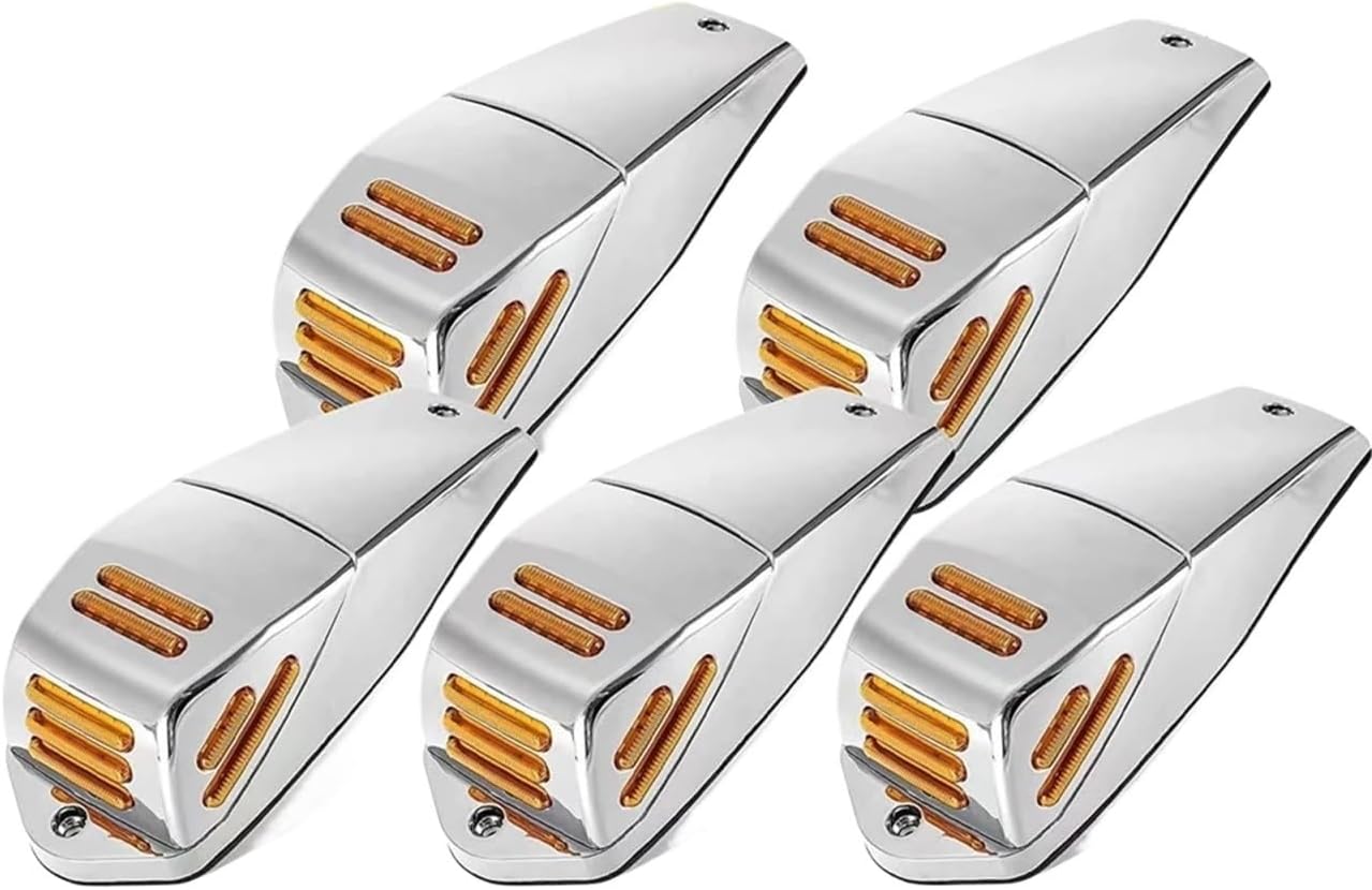 5Pcs Cab Marker Lights 48 LED Side Marker Light Compatible with Kenworth Replacement Amber LED Flat Line Square Cab Light(CA198-WY-5PCS)