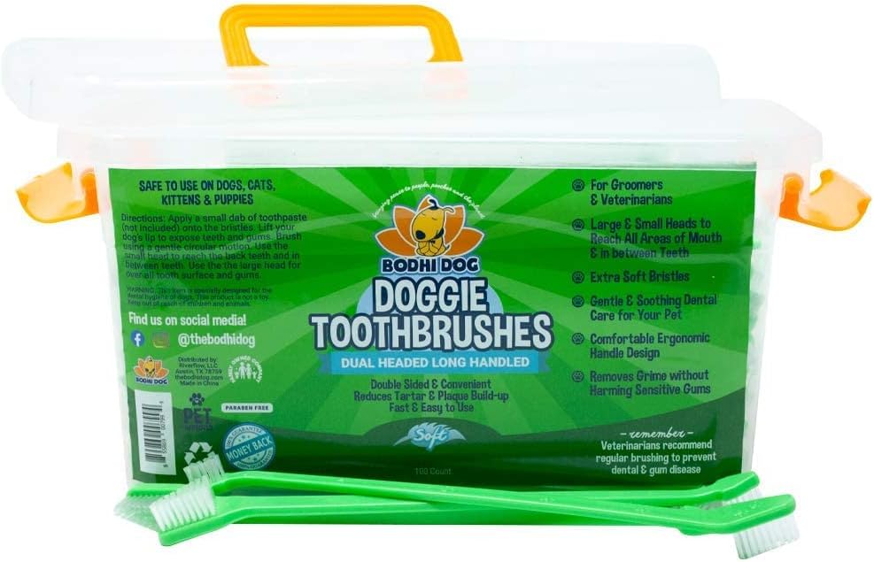 Dual Ended Long Dog & Cat Toothbrush | Pet Safe Super Soft Bristles for Pet Dental & Oral Care Teeth & Gums | Bulk Container 100 Pack : Pet Supplies